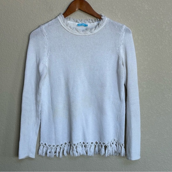 J. McLaughlin Sweaters - J. McLaughlin White Sweater Knit Crew Neck Fringe Pullover Women’s Small